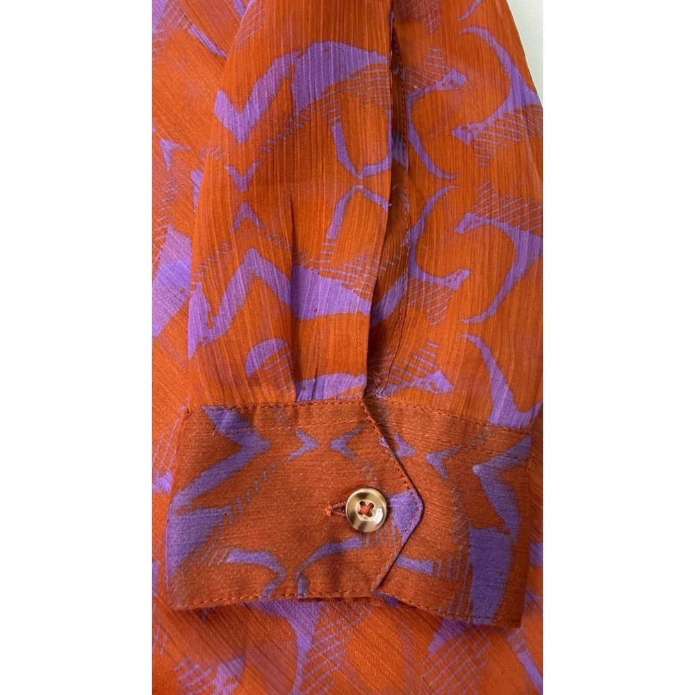 Volcom‎ Sheer Button Front Blouse Orange Purple Abstract Print Lightweight Shirt - Picture 8 of 13